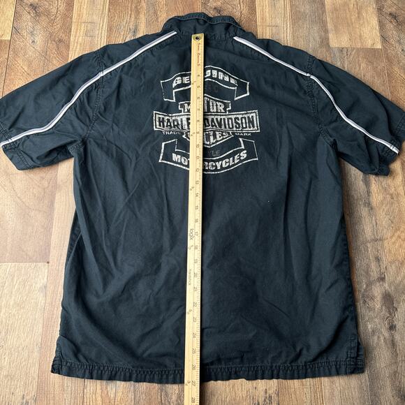 Harley Davidson Denim Shirt Men's Medium Black Motorcycle Short Sleeve 5502 - Picture 8 of 10